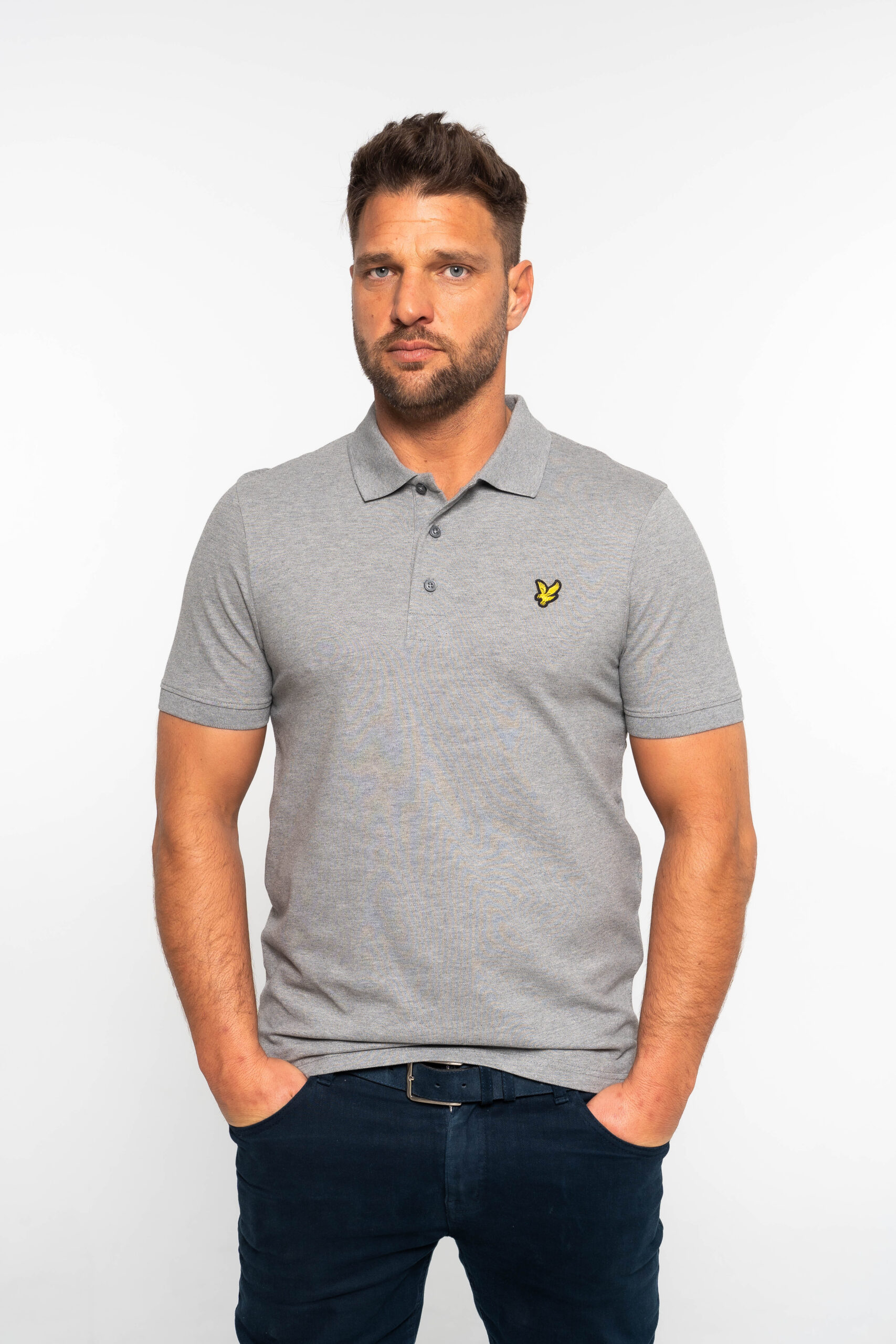Plain Polo Shirt Mid Grey Marl (t28)